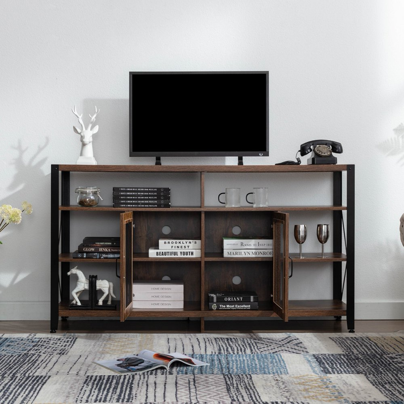 Tall Modern Industrial Entertainment Center Large TV Stand for Tvs up to 70"
