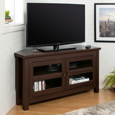 44 In Glass Doors Storage Wood Frame Composite Espresso Brown