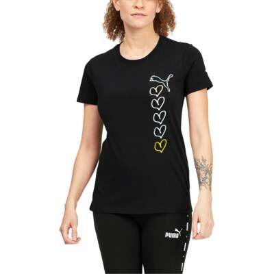 

Футболка Puma Vert Hearts с круглым вырезом и короткими рукавами, женские повседневные топы размера  6737, Черный