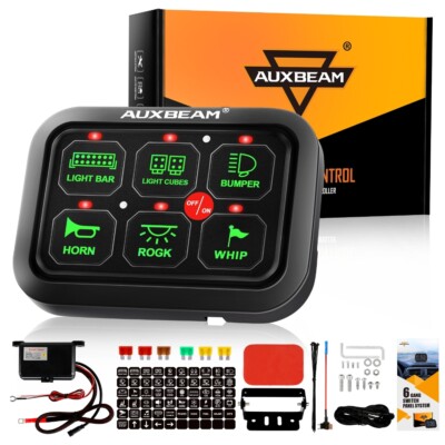 AUXBEAM 6 Gang RGB On/Off Switch Panel Toggle LED Light Circuit Relay System Kit