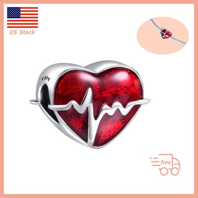 Heartbeat Electrocardiogram ECG Charm S925 Women Bracelet Charm Dangle Pendant
