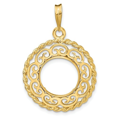 Pre-owned Roy Rose Jewelry Wideband Distinguished 14k Yellow Gold Coin Bezel Pendant Mounting - 13mm-39.5mm