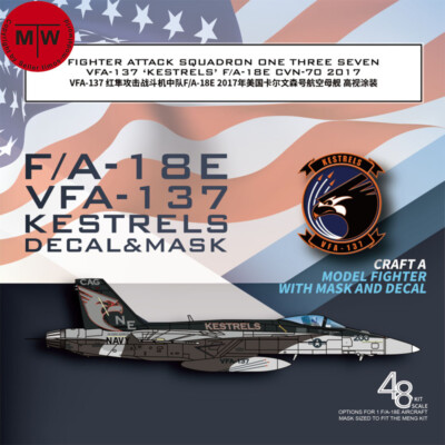 1/48 1/72 F/A-18E VFA-137 Kestrels CVN-70 2017 Mask Decal for Meng/Academy Model