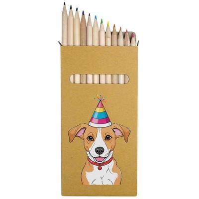 12 x 'Dog Wearing a Birthday Hat' Long Colour Pencils (PE00061205)