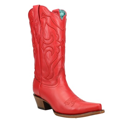 Pre-owned Corral Boots Stitch Embroidery Pattern Inlay Pullstraps Snip Toe Cowboy Womens In Red