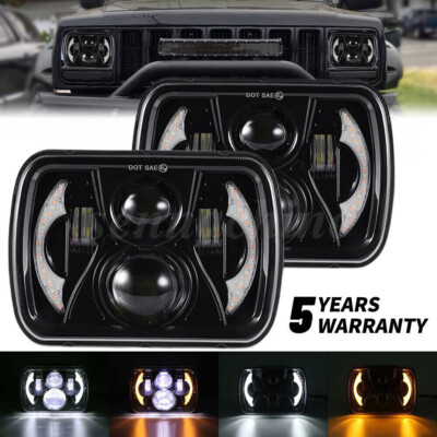 Pair 5X7 7x6'' LED Headlight For 1986-1995 Jeep Wrangler YJ 1984-2001 Cherokee XJ