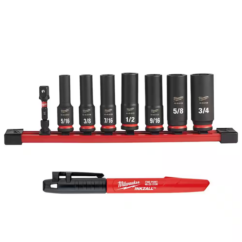 Milwaukee Shockwave Impact Socket Set SAE Deep 38 Drive 8 Piece 6 Point Sockets