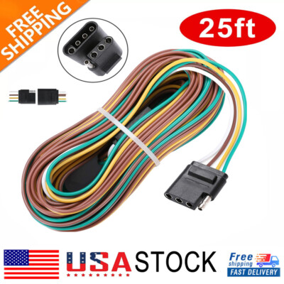 4 Pin Flat Trailer Wiring Harness Kit 25' Wishbone Style for Trailer Tail Lights