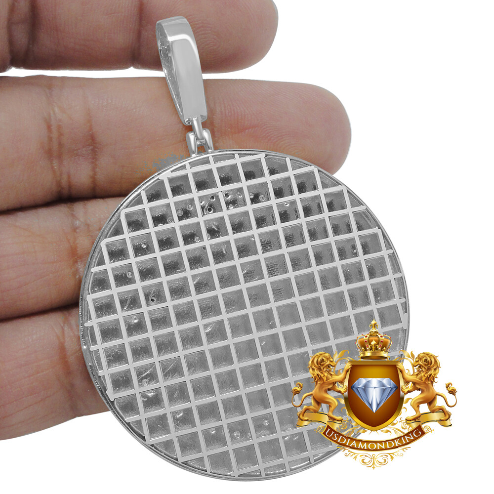 Pre-owned Us Diamond King Xl 3'' 14k White Gold On Silver Mayan Aztec Sun Calendar Pendant Charm Medallion In White/clear