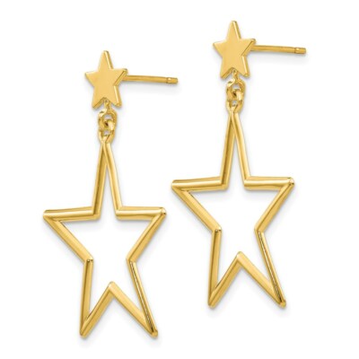 Pre-owned Superdealsforeverything Real 14kt Yellow Gold Star Dangle Post Earrings