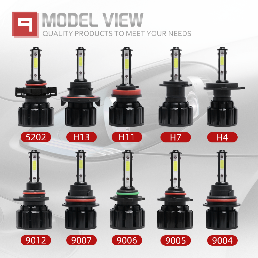 2x 4-Side 9003 H4 LED Headlight Bulbs Kit High/Low Beam Super Bright White 6000K