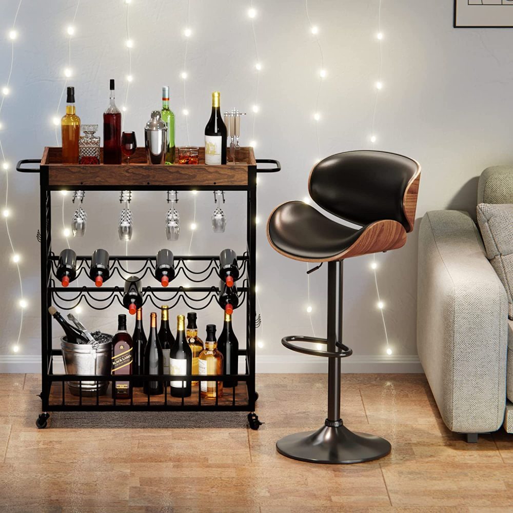 Bar Stools Set of 2 Bentwood Counter Height Chairs Adjustable Swivel Pub Black
