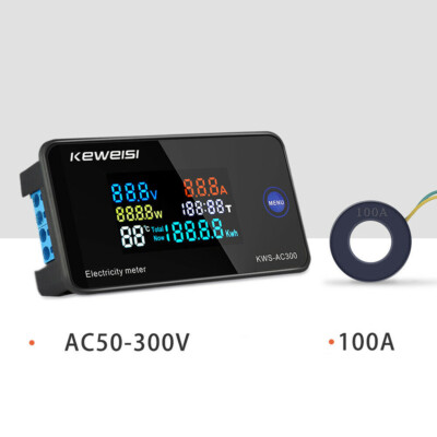 AC 50V~300V 100A 6in1 Digital Voltmeter Ammeter Power Energy Volt Kwh Temp Meter