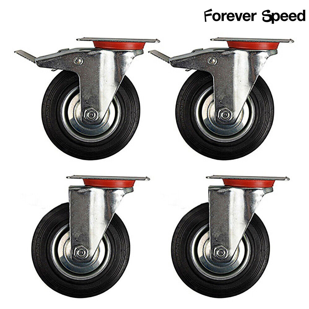 4 × TransportRollen Lenkrollen Bremse Schwarz Gummi Schwerlastrollen 210kg/set