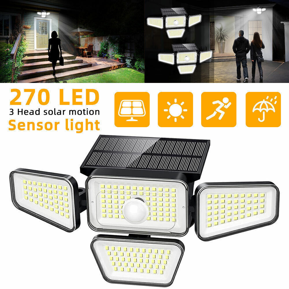 Solar Panel Light 4 Head 90000LM Motion Sensor Lights Outdoor Indoor Flood Light