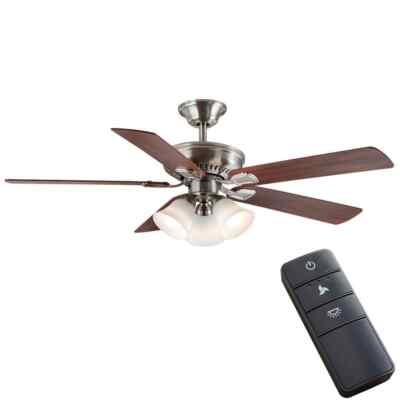 Hampton Bay Campbell 52 in. Indoor LED Brushed Nickel Fan w/Light Kit+Remote