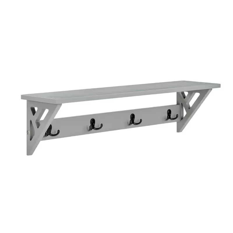 Wall Mounted Coat Rack Shelf 36 in Entryway Hooks Storage Organizer Gray White