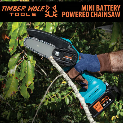 Timber Wolf Tools Mini Rechargeable Chainsaw - 4  Chain, Two Batteries