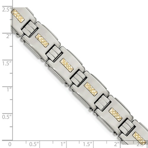 Pre-owned Chisel Stainless Steel Polished W/14k Gold D/c Link Bracelet In White