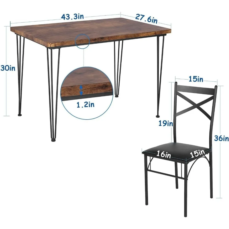 5-Piece Set for Home Kitchen Breakfast Nook, with 4 Chairs, Black, Dining Table