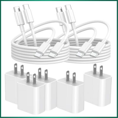 5Pack 20W Fast Charger USB C Power Adapter PD Type C Cable For iPhone 15 Pro Max