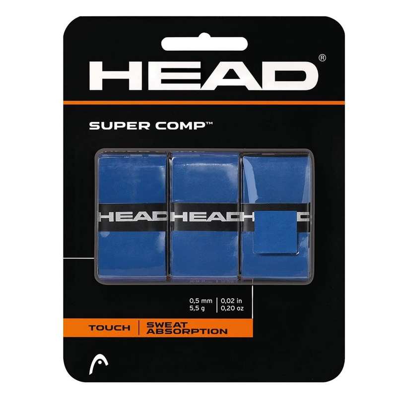 Super Comp Overgrip - Pack with Finishing Tape, Blue, Ideal for Any Racquet Spor