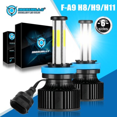 6-sides H11 LED Headlight Low Beam Bulbs Bright White 6500K 2500000LM High Power