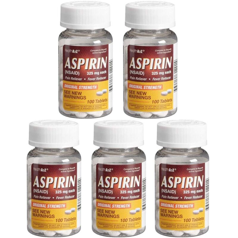 Aspirin 325mg Uncoated Tablets 500 Count ( 5 Pack ) Original Strength Pain