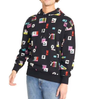 

Puma Brand Love Graphic Pullover Hoodie Mens Black Casual Outerwear 534428-01, Черный