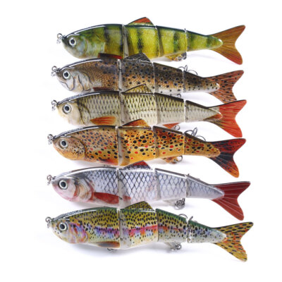 6 Pack 4-Segment Multi Jointed Fishing Lures Fish Bait Crankbait Hooks Swimbait