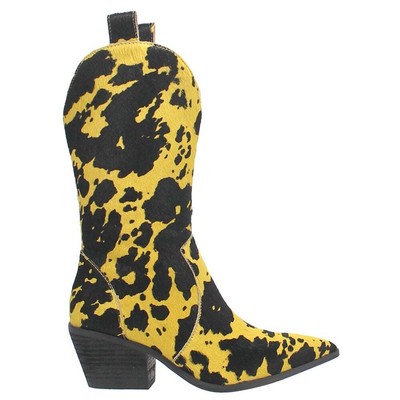 

Dingo Live A Leather Cow Printed Snip Toe Женские желтые повседневные ботинки DI, Желтый, Dingo Live A Leather Cow Printed Snip Toe Cowboy