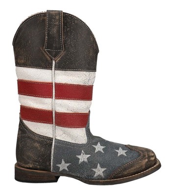 

Roper Americana Flag Square Toe Cowboy Youth Boys Brown Western Cowboy Boots 09, Коричневый, Roper Americana Flag Square Toe Cowboy Youth