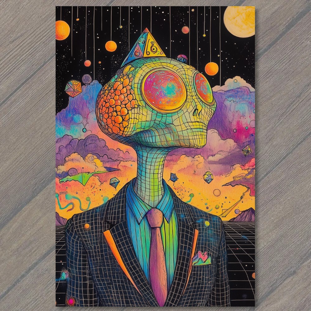 Art Print Alien Creature Moonlight Crypto Galaxy Sci-Fi Business Suit  Geometric