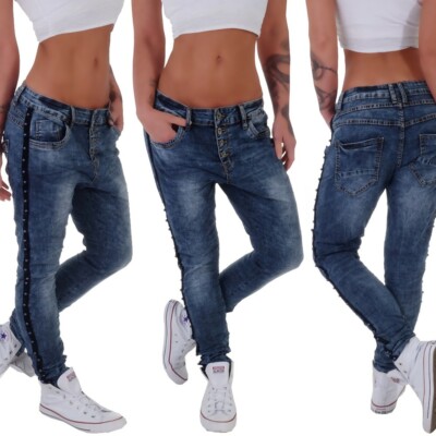 Damen Boyfriend Jeans Chino Baggy Harems Hose Hüftjeans Denim Girlfriend D35