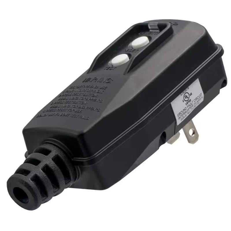 Portable GFCI Plug 15 Amp Auto Reset Right Angle 2 Prong Outdoor Safety Adapter