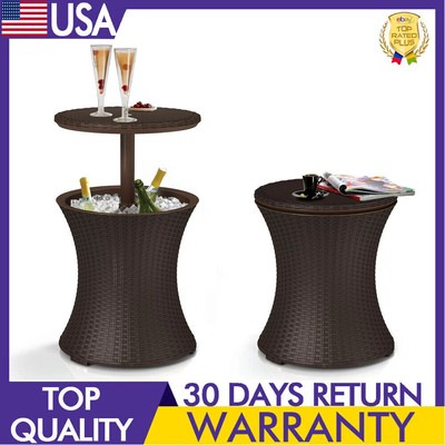 Resin Outdoor Patio Beverage Cooler Table Storage Rattan Look Coffee Bar 13.5 Lb