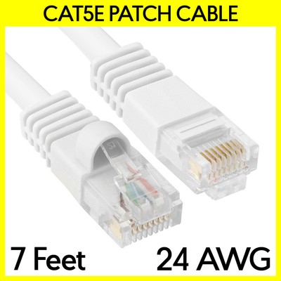 7FT Cat5e Ethernet Patch Cord White Cat 5e Internet Cable RJ45 LAN Router Cord