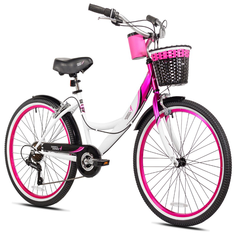 Susan G. Komen 24 In. Multi-Speed Cruiser Girl'S Bike, Pink, White and Black