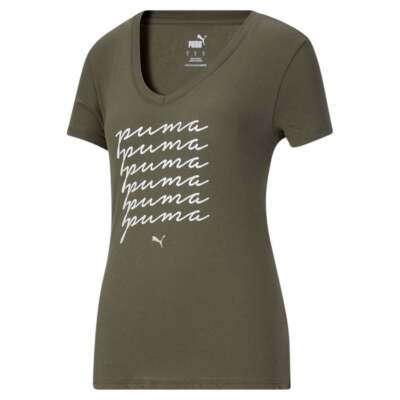 

Женская футболка Puma Fem с коротким рукавом и V-образным вырезом, зеленые повседневные топы 847016-44, Зеленый