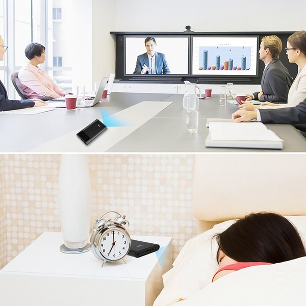 Video conference meeting and person sleeping with alarm clock.