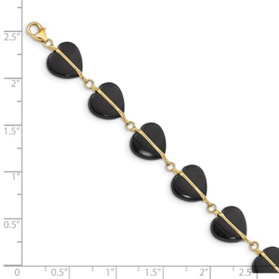 Pre-owned Superdealsforeverything Real 14kt Yellow Gold Black Onyx Chain Bracelet; 7 Inch; Lobster Clasp