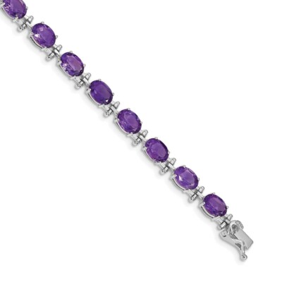 Pre-owned Skyjewelers Real 14kt White Gold Amethyst Chain Bracelet; 7 Inch