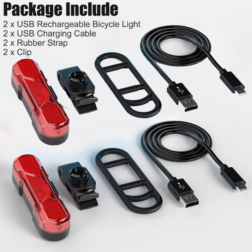 2x USB Rechargeable LED Bike Tail Light Bicycle Safety Cycling Warning Rear Lamp