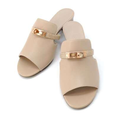 HERMES Candy Sandals Size 38 Leather Beige