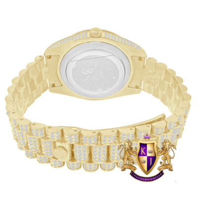 Pre-owned Usdiamondking Solitaire Solid Steel 18k Yellow Gold Finish Simulated Diamond Watch 42mm W/date