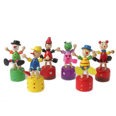 Kids Intelligence Toy Dancing Stand Colorful Clown Sitting Barrel Wooden Toy