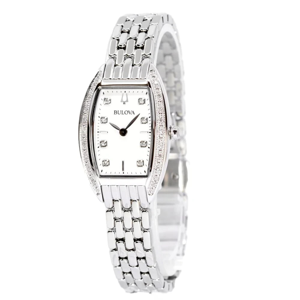 Pre-owned Bulova Diamond Accented Silver Dial Stainless Steel Women's Watch - 96r244