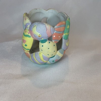 VINTAGE CERAMIC EASTER EGG CANDLE HOLDER RAINBOW COLORS