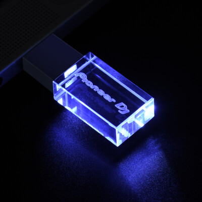 JD LED Crystal USB 2.0 Flash Drive 64GB Free Logo Pen Drive Memory Stick 32G 16G