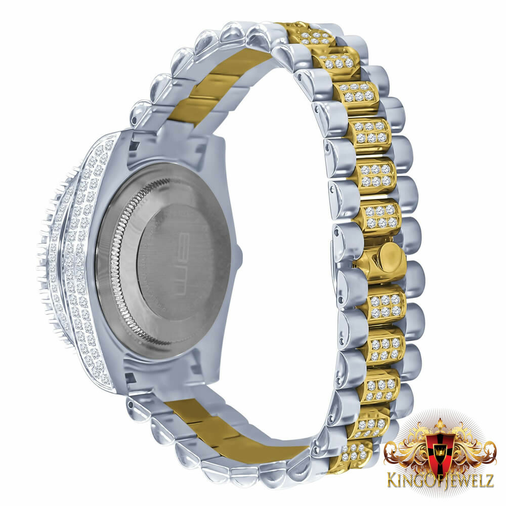 Pre-owned Blingmaster 2 Tone White Gold Tone Stainless Steel Presidential Watch 41mm Simulated Diamond
